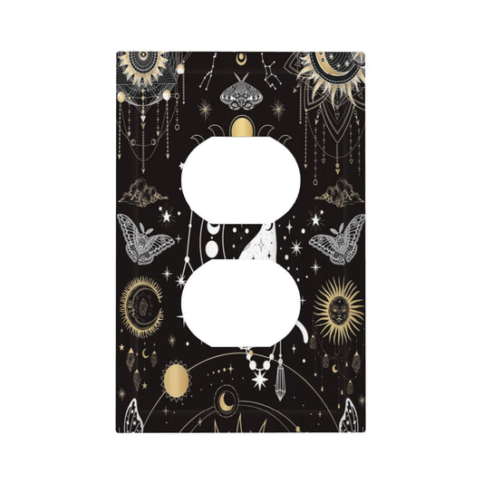 White Cat Tarot Moon Phases Moth Celestial Gothic Outlet Covers 1 Gang Duplex Light Switch Cover Decorative Switch Plates Electrical Receptacle Faceplate Wall Plate for Kids Room Bedroom Decor