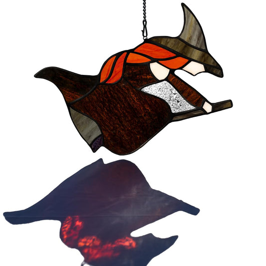 LITEPEDIA Witch On Broomstick Decor Stained Glass Window Hangings,Witch Stained Glass Suncatcher for Window,Halloween Decoration, for Party