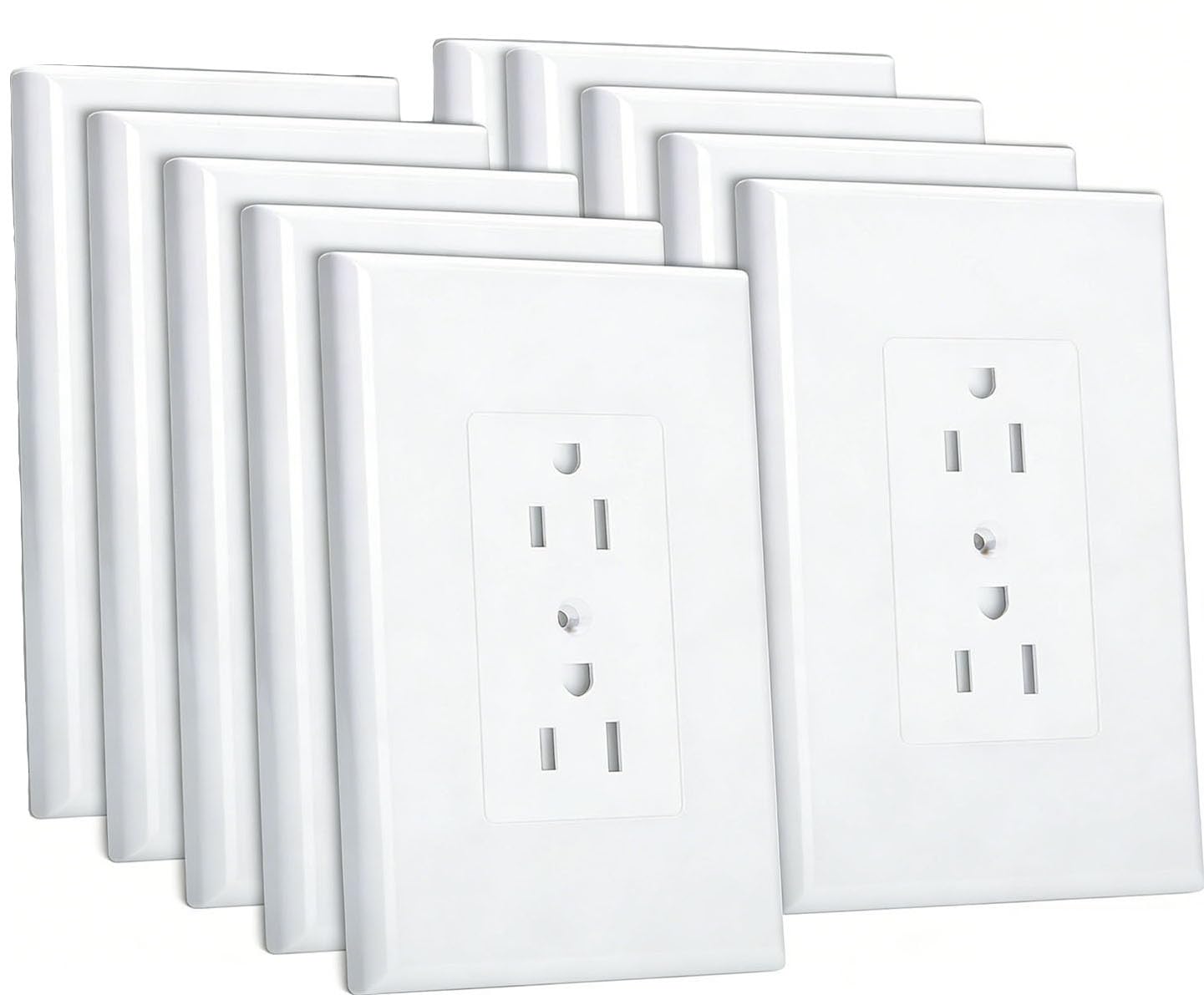 ZEFTV 10 Pack Duplex Outlet Covers Wall Plates 1-Gang Switch Outlet Electrical Cover Plate Unbreakable Thermoplastic Faceplate for Light Receptacle Outlet Switch, White