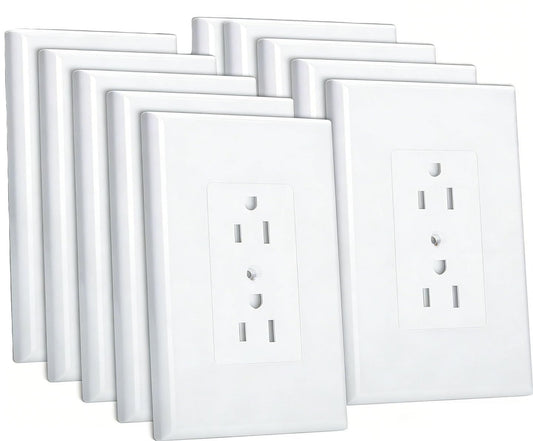 ZEFTV 10 Pack Duplex Outlet Covers Wall Plates 1-Gang Switch Outlet Electrical Cover Plate Unbreakable Thermoplastic Faceplate for Light Receptacle Outlet Switch, White