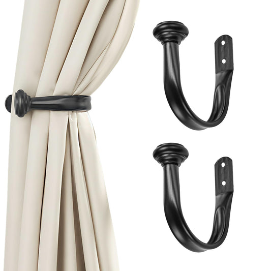 Primero Basics Black Curtain Tiebacks - Wall-Mounted Curtain Holdbacks, Elegant Curtain Hooks for Drapes, Curtain Holders for Wall, Tie Backs for Curtains, Modern Curtain Hooks,2 Pack