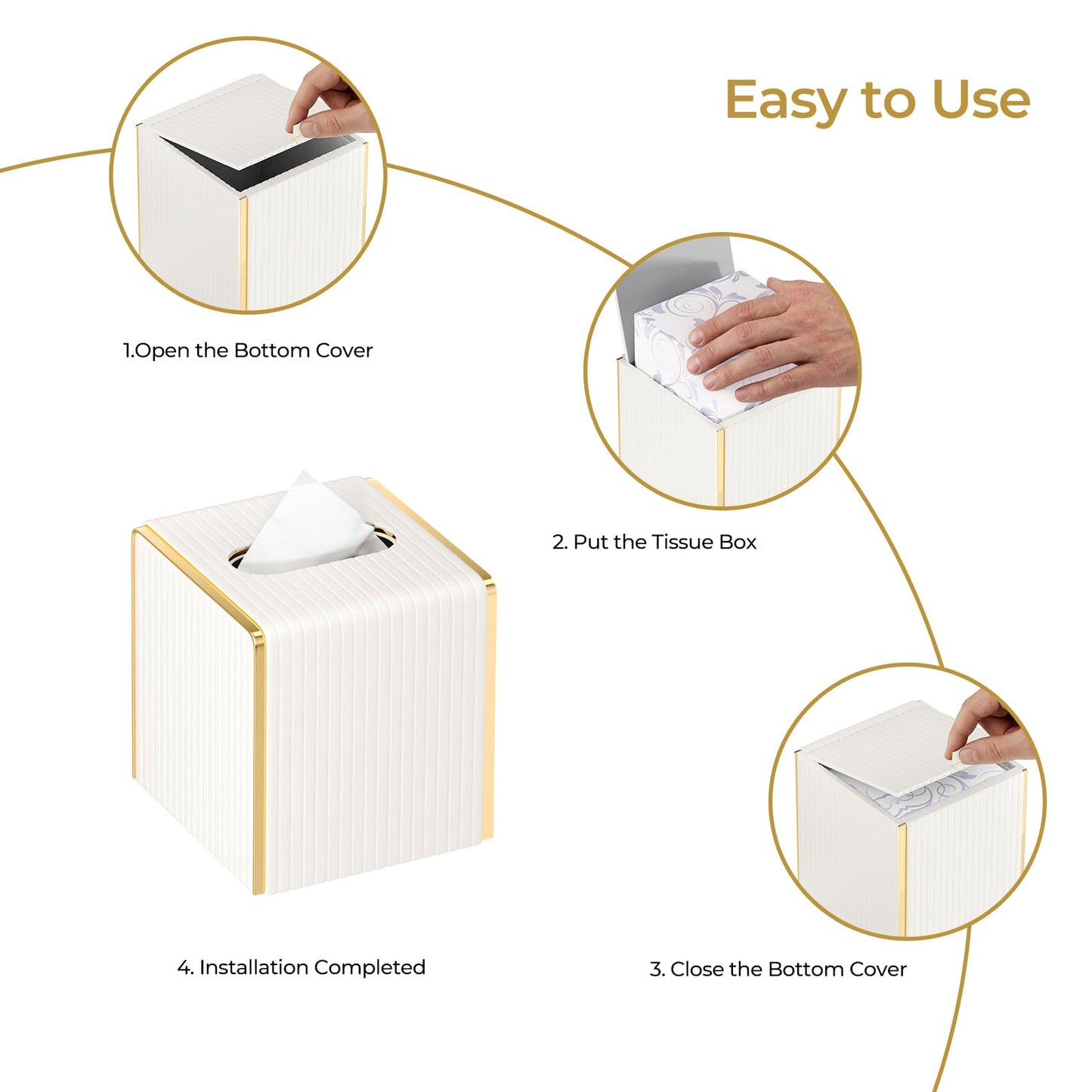 White PU Leather Tissue Box Cover Square