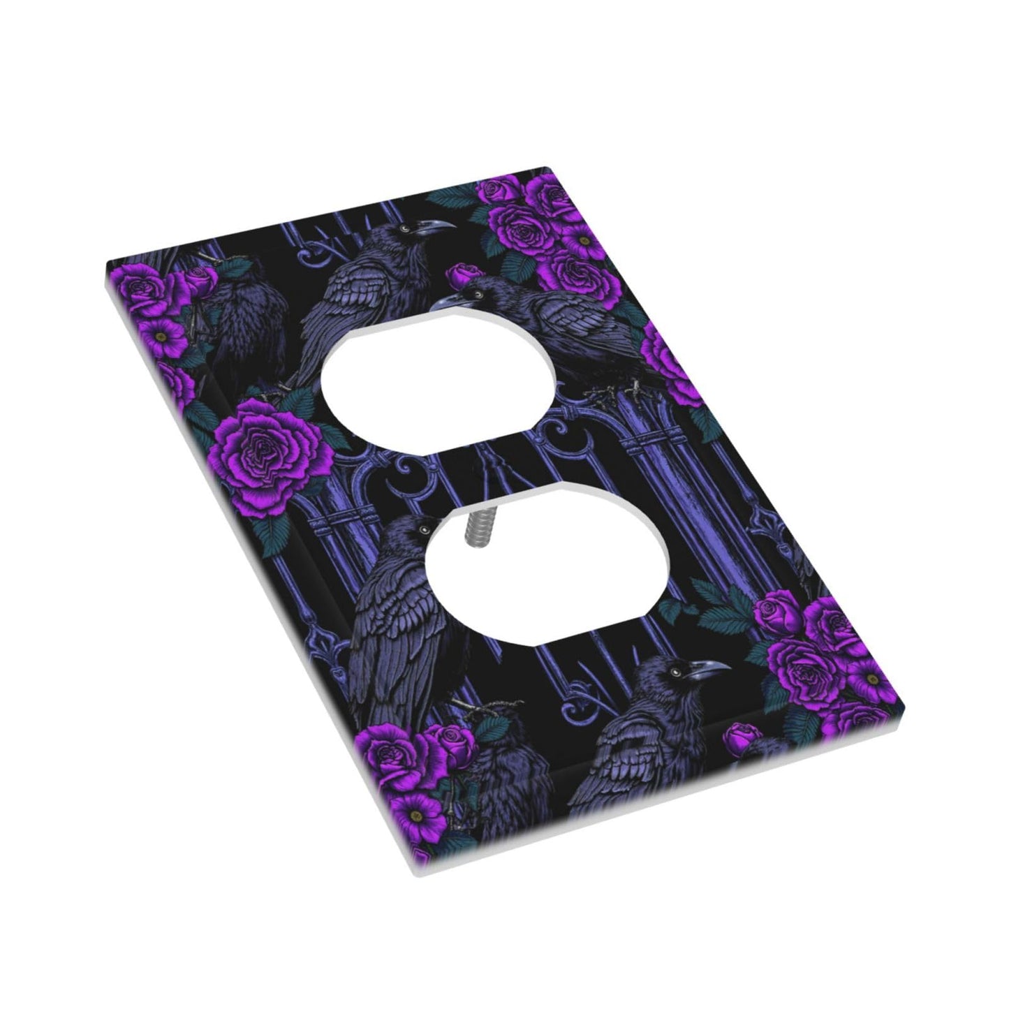 Naiqadnehz Outlet Covers Gothic Style Crow Purple Flowers 1 Gang Duplex Electrical Receptacle Faceplate Light Switch Cover Wall Plate Decorative Switch Plates for Bedroom living Room Decor