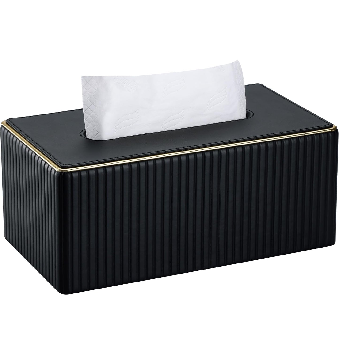 KINGFOM Rectangular Tissue Box Cover, PU Leather Tissue Box Holder with Magnetic Bottom, Napkin & Facial Tissue Holder Dispenser Decorative Box Cover for 120-count (3-Ply) 160-count (2-Ply) Black