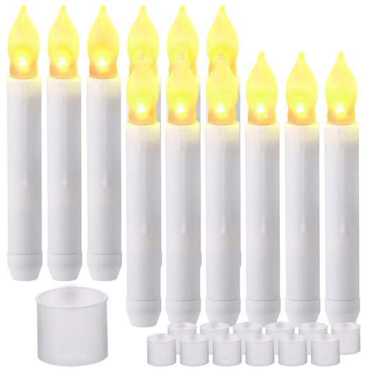 Remagr 12 Pcs Wedding Flameless LED Taper Candles - Floating, Hanging, 6.5 Battery Operated with Flickering Effect & Rubber Ring for Halloween Christmas Decor(Warm White)