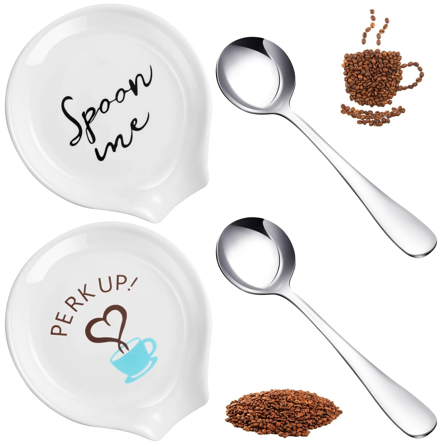 Honeydak 4 Pieces Coffee Spoon Rest and Small Teaspoon Holder Ceramic for Station Decor Stove Top Countertop Kitchen Accessories Nice Present for Coffee Lovers(Simple Style)