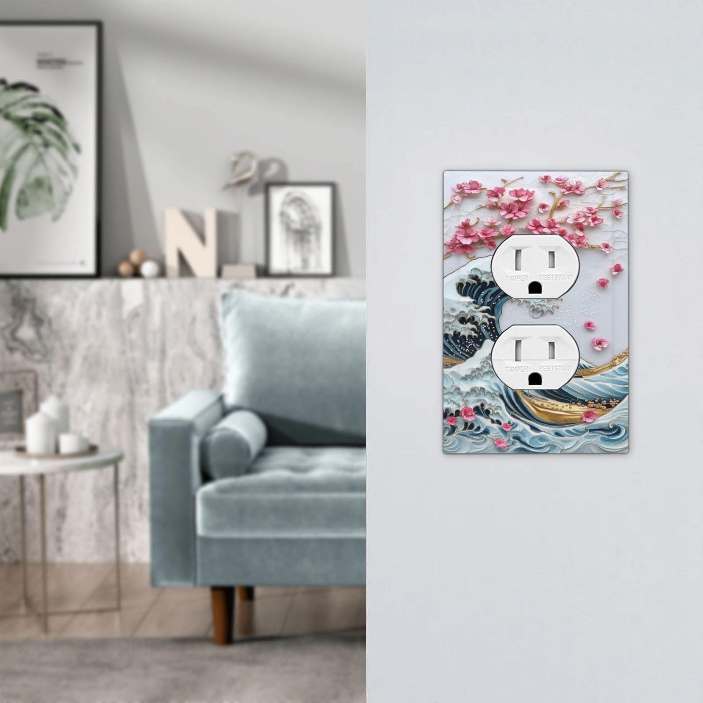 Annisrak Outlet Covers The Great Wave Off Kanagawa With Sakura 1 Gang Duplex Wall Plate Decorative Switch Plates Electrical Receptacle Faceplate Light Switch Cover for Bedroom Bathroom Decor