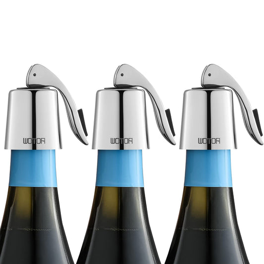 WOTOR Wine Stoppers Stainless Steel Wine Bottle stopper Plug with Silicone Reusable Wine Saver Leak proof Keep Fresh Silver 3 pack