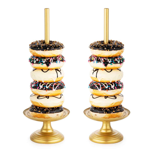 WOPARTY Donut Stand Metal 2 Pack,Display Tower for Dessert Table, Doughnut Holder for Birthday, Wedding, Baby Shower, Bridal Showers,Christmas, Party Supplies (Gold)