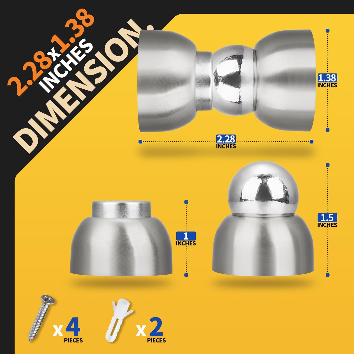 TOPTAKE Powerful Magnetic Door Stopper - 2 Pcs Stainless Steel Mini Door Stop, Heavy Duty Magnetism Door Holder for Bedroom, Bathroom, Kitchen, Home, Office (Stainless Steel)