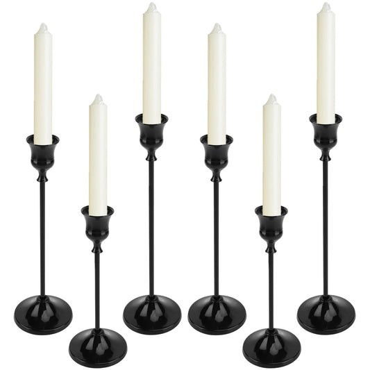 Black Taper Candle Holders Set of 6, 3 Height Metal Candlestick Holders, Detachable with Non-Slip Pads, Base 2.8 in, Fits Standard Taper Candles, for Table Centerpieces
