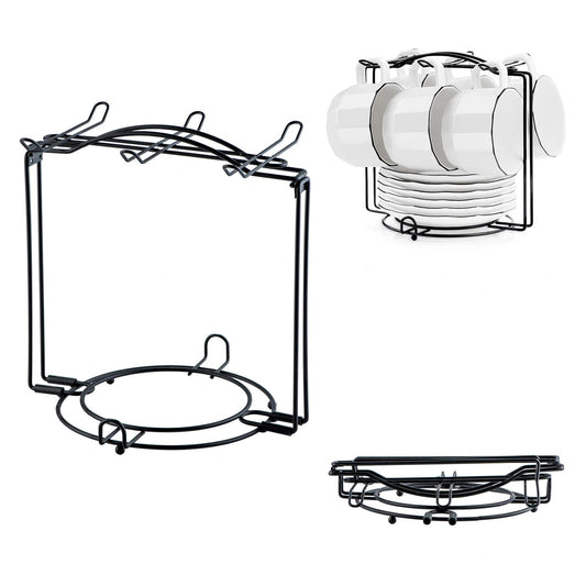 YOLIFE Tea Cup Holder for Countertop, Metal Cup and Saucer Display Stand, Foldable Tea Station Organizer, Espresso Coffee Cups Rack for Home or Bar Decor