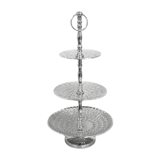 Rely+ Dessert Cupcake Stand 3-Tiered Serving Tray 20" Tall 3 Tier Fruits and Cup Cake Stand for Tea Party Birthday Holiday Gatherings Weddings Baby Showers Silver Finish Sturdy Design (Hexagonal)