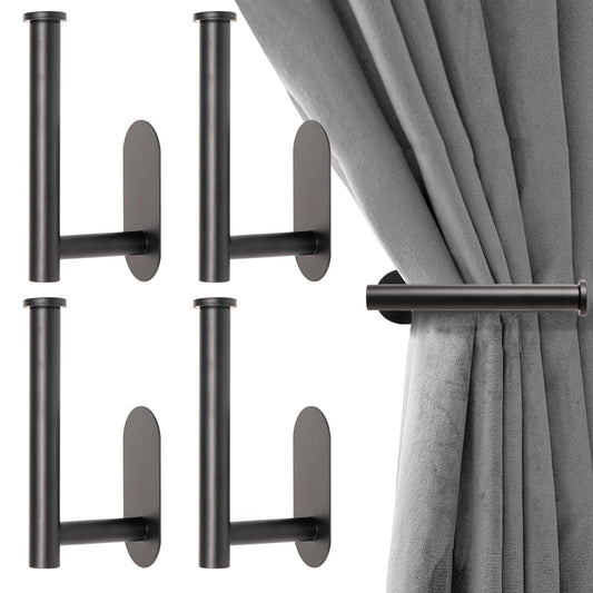 Metal Curtain Holdbacks - Self-Adhesive Curtain Pull Backs, Curtain Hooks - No Drill Curtain Drapery Tiebacks Holders for Windows, Doors - Multi-Purpose Hooks for Home - Set of 4