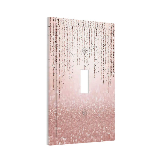 Pink Glitter Bling 1 Gang Light Switch Plate Decorative Single Toggle Wall Plate Cover Electrical Switchplate Faceplate for Women Girl Rose Gold Shining (No Sparkling Glitter) Bathroom Decorate 5" x 3