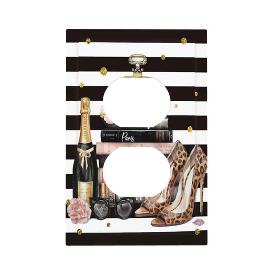 Gorgeous Girly Woman 1 Gang Duplex Receptacle Wall Plate Jumbo Electrical Outlet Cover Girls Lady Lipstick High Heel Decorative Decorator Light Switch Faceplate Socket Cover