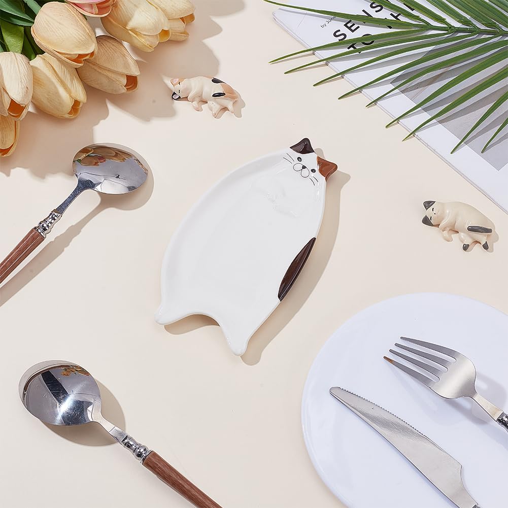 ACRNIGHEET Cat Spoon Rest, Ceramic Cute Spoon Rest for Stove Top, Suitable for Kitchen and Coffee Bar, Versatile Usage as Spoons Holder and Appetizer Plate