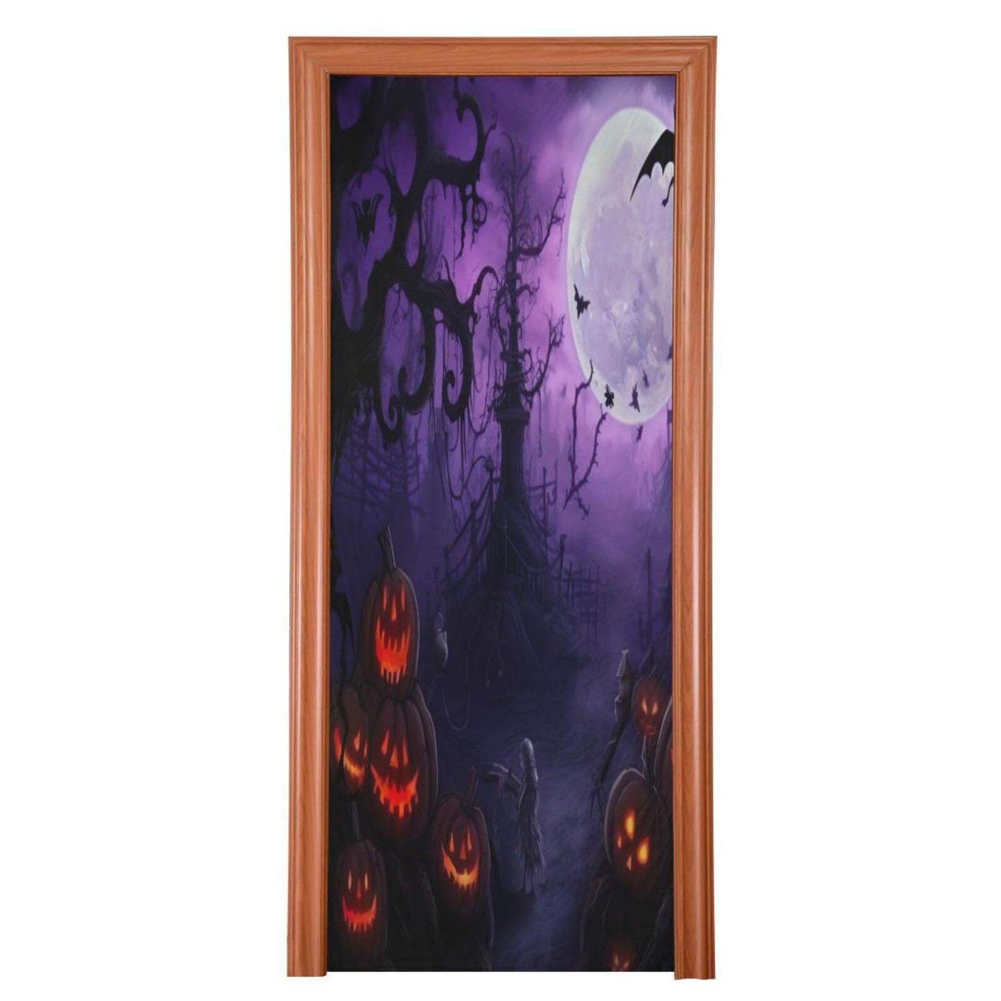 Wajiw Halloween Pumpkin Door Cover Washable High Elastic Fabric Front Door Cover for Festive Party Home Decor,32x79Inch