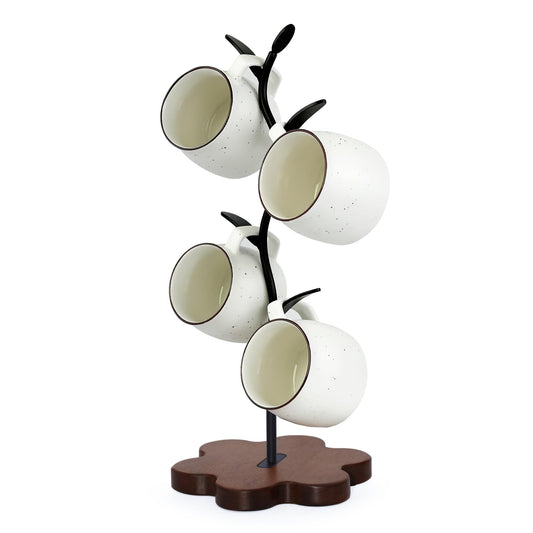 Bellglee Mug Tree for Coffee Cups – Rustic Mug Holder Stand with 4 Hooks, Countertop Cup Rack for Coffee Bar & Kitchen Organization