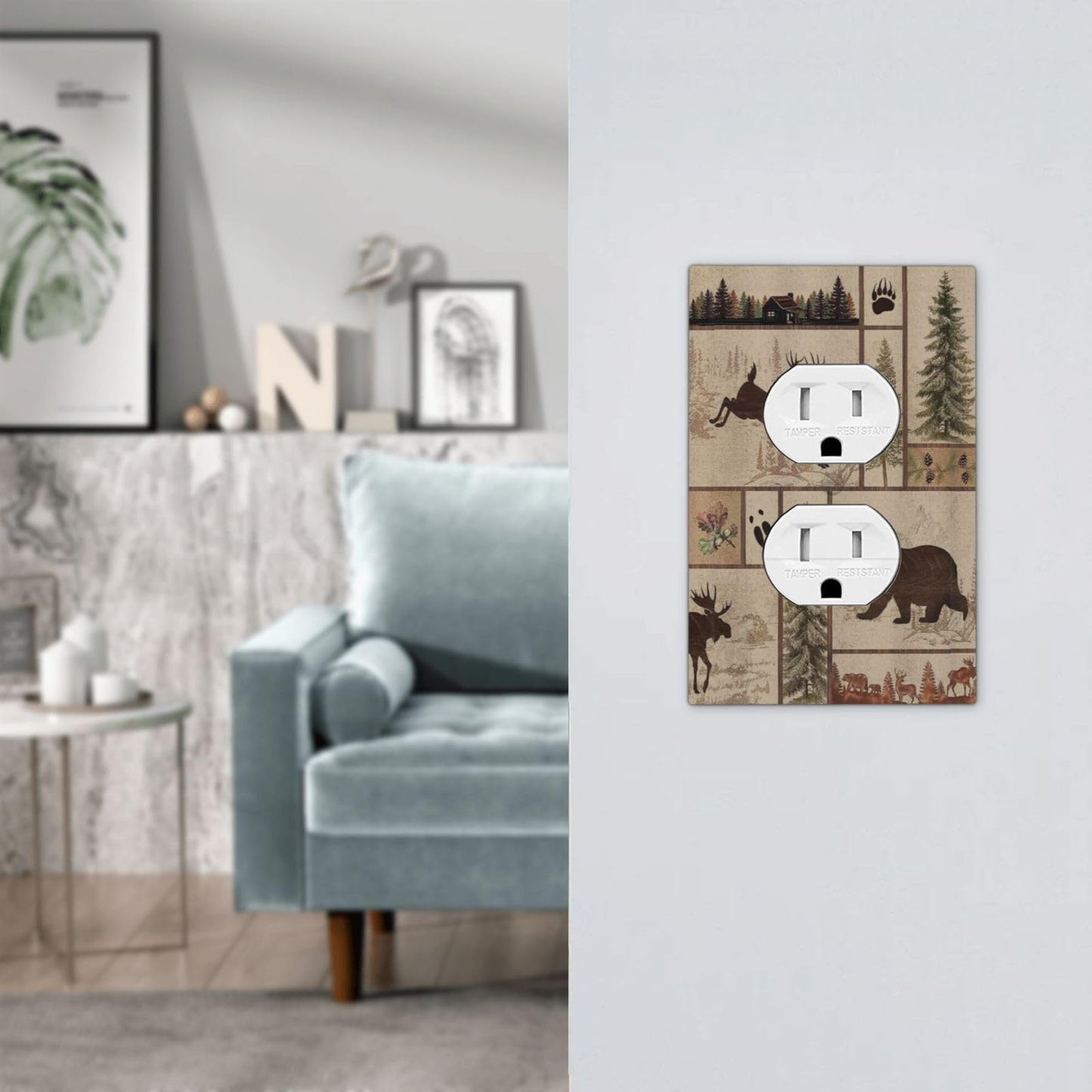 Naiqadnehz Outlet Covers Rustic Forest Bear Deer Wildlife Country 1 Gang Duplex Light Switch Cover Electrical Receptacle Faceplate Wall Plate Decorative Switch Plates for Farmhouse Cabin Decor
