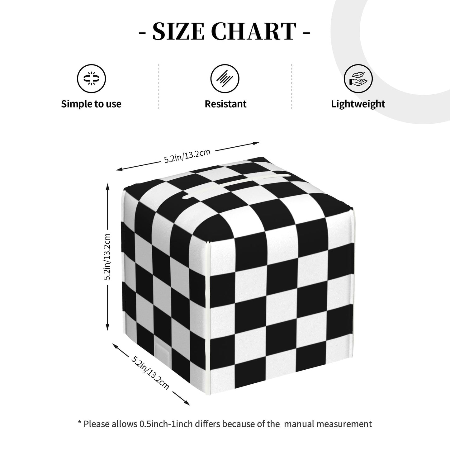 Black and White Checkerboard Tissue Box Cover Square,Square Grid Checkered Tissue Box Holder Waterproof Leather Facial Paper Organizer Dispenser for Bathroom Home Car Nightstand Vanity Desk