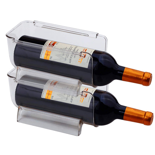Cheeren 2 Pack Plastic Stackable Water Bottle and Wine Rack Storage Organizer for Kitchen Countertops, Pantry, Fridge, Clear