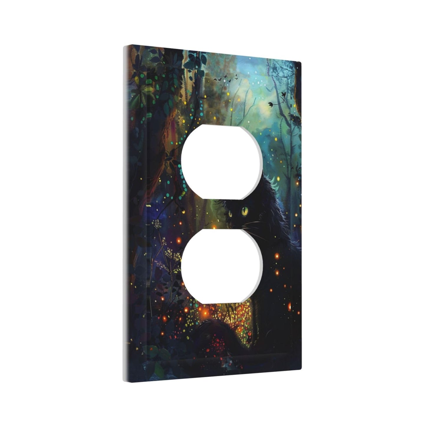 Spshian Decorative Outlet Covers Magic Fantasy Forest Mysterious Black Cat 1 Gang Duplex Light Switch Cover Plate Electrical Switch plates Wall Plates Receptacle Covers for Kid Room Bathroom Decor