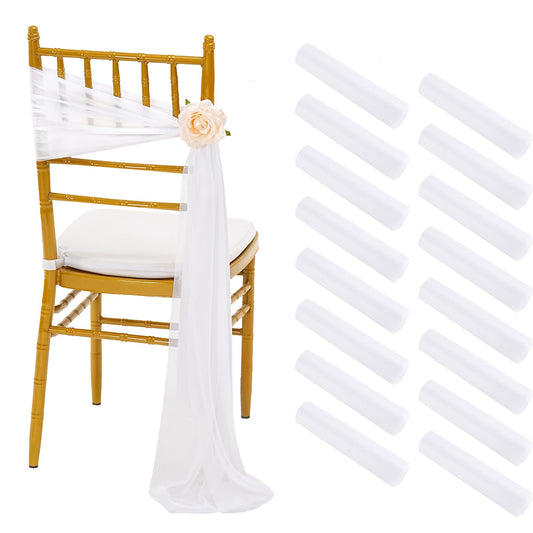 Fanqisi White Chair Sashes 16 Packs 8ft Long Aisle Wedding Chair Back Side Decorations Fabric Sheer Church Tulle Chairs Drapes Bulk