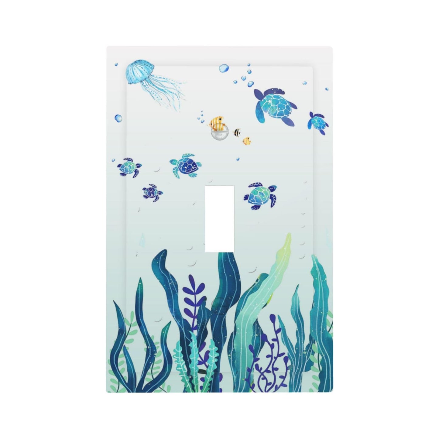 Sea Turtles Wall Ocean Grass Jellyfish Fish Sea Seaweed Bubbles Single Toggle Light Switch Cover Decorative 1 Gang Wall Plate Electrical Device Switchplate Plastic Faceplate for Kitchen Decorate Jumbo