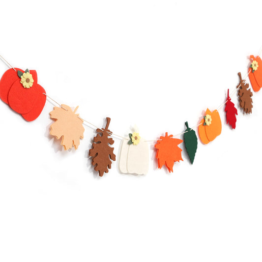 Felt Pumpkin and Leaves Garland – Fall Harvest Banner for Fireplace Mantel, Thanksgiving Party Decorations, Halloween and Autumn Home Decor