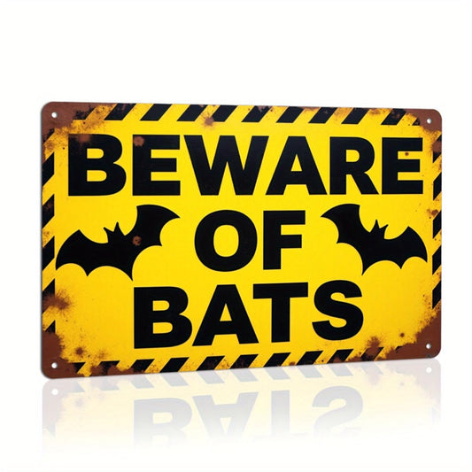 Beware of Bats Halloween Warning Retro Vintage Metal Tin Sign for Kitchen Home Holiday Party Wall Decor Vintage Poster Farmhouse Halloween Decor Front Door Decor 8x12 Inch