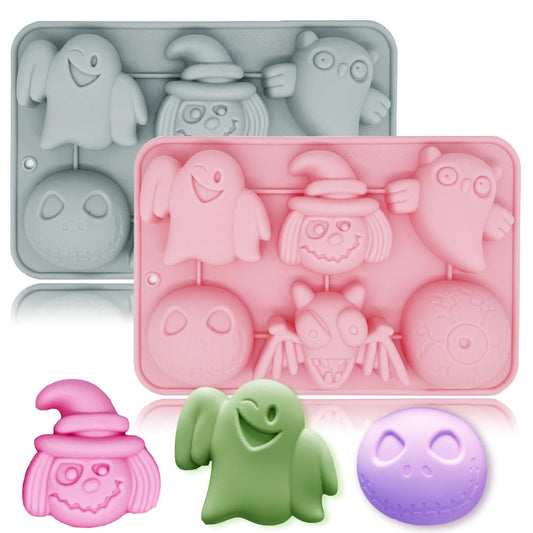 Cartoon Spooky Silicone Molds, 2 Pack Halloween Themed Elf Molds for Aromatherapy Candles Chocolate Pudding Dessert Jelly Handmade Soap Cupcake Topper for Halloween Party Props