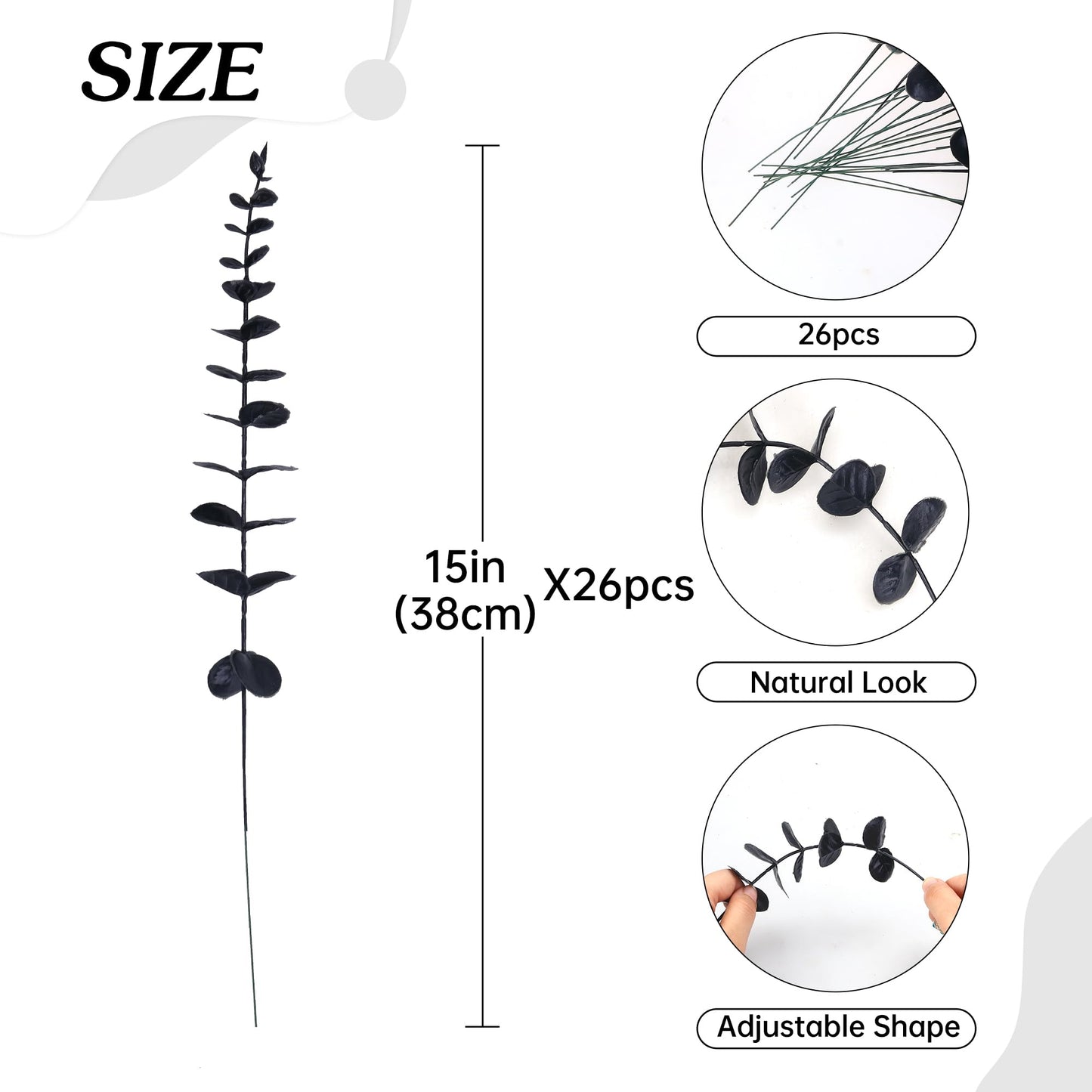 summer flower 26Pcs Black Artificial Eucalyptus Stems Faux Halloween Flowers Eucalyptuses Home Decor (26, Black)