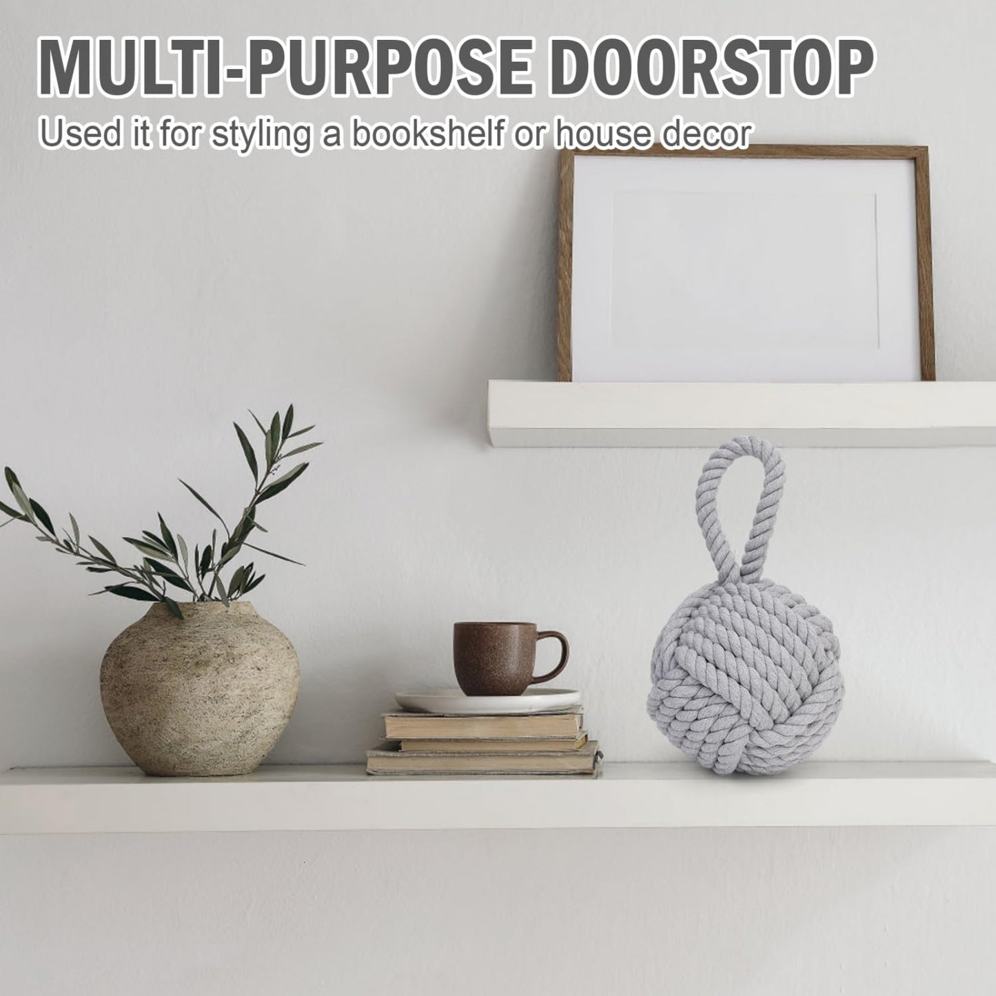 Pomeat Nautical Decorative Door Stopper with Rope Weighted Base - Heavy Duty Door Stop for Home Window Wedge - 6" (Grey)