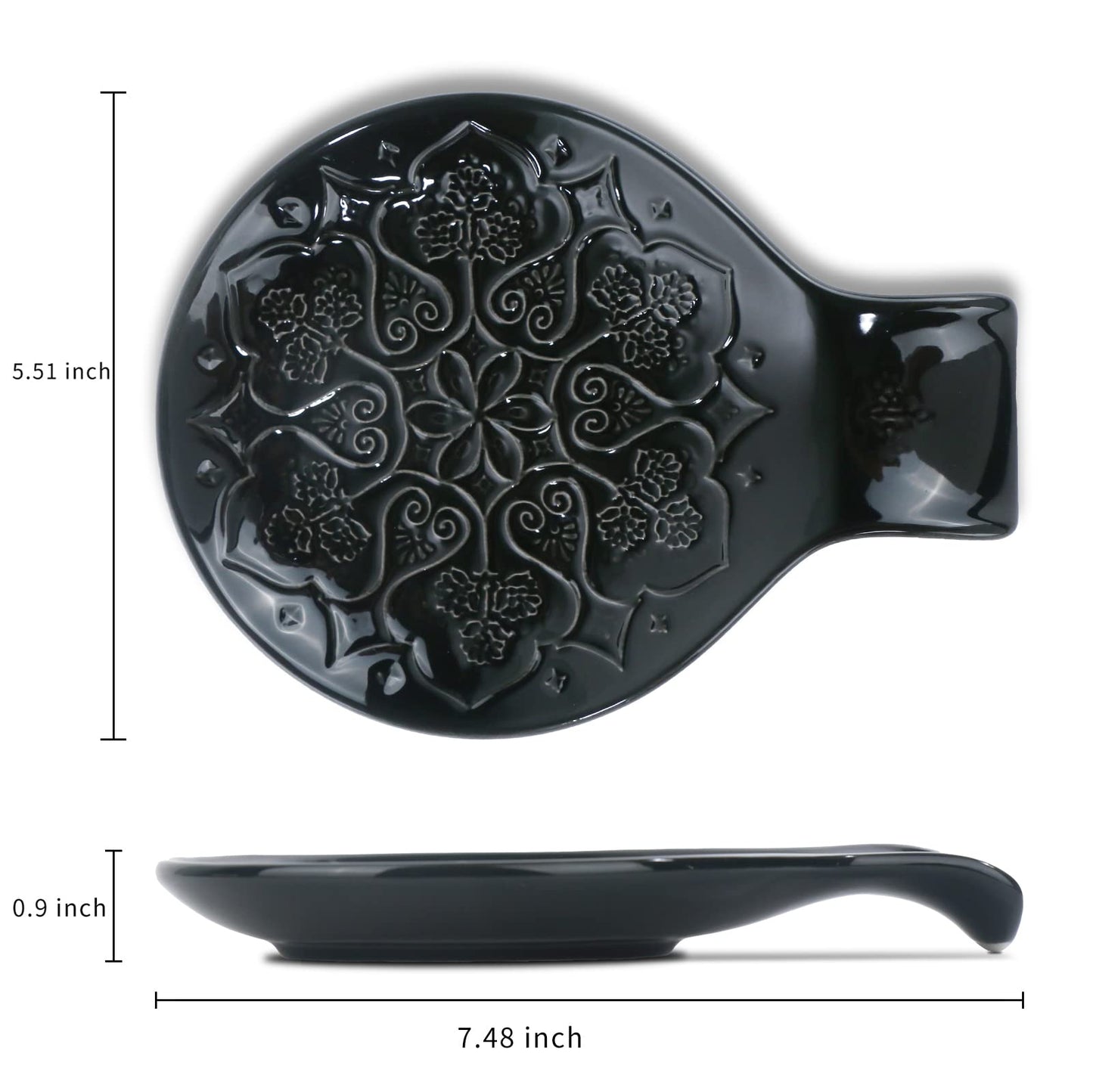 Ceramic Spoon Rest for Kitchen Counter and Stove Top - Farmhouse Style Ceramic Spoon Holder for Cooking & Counter Protection(Black)