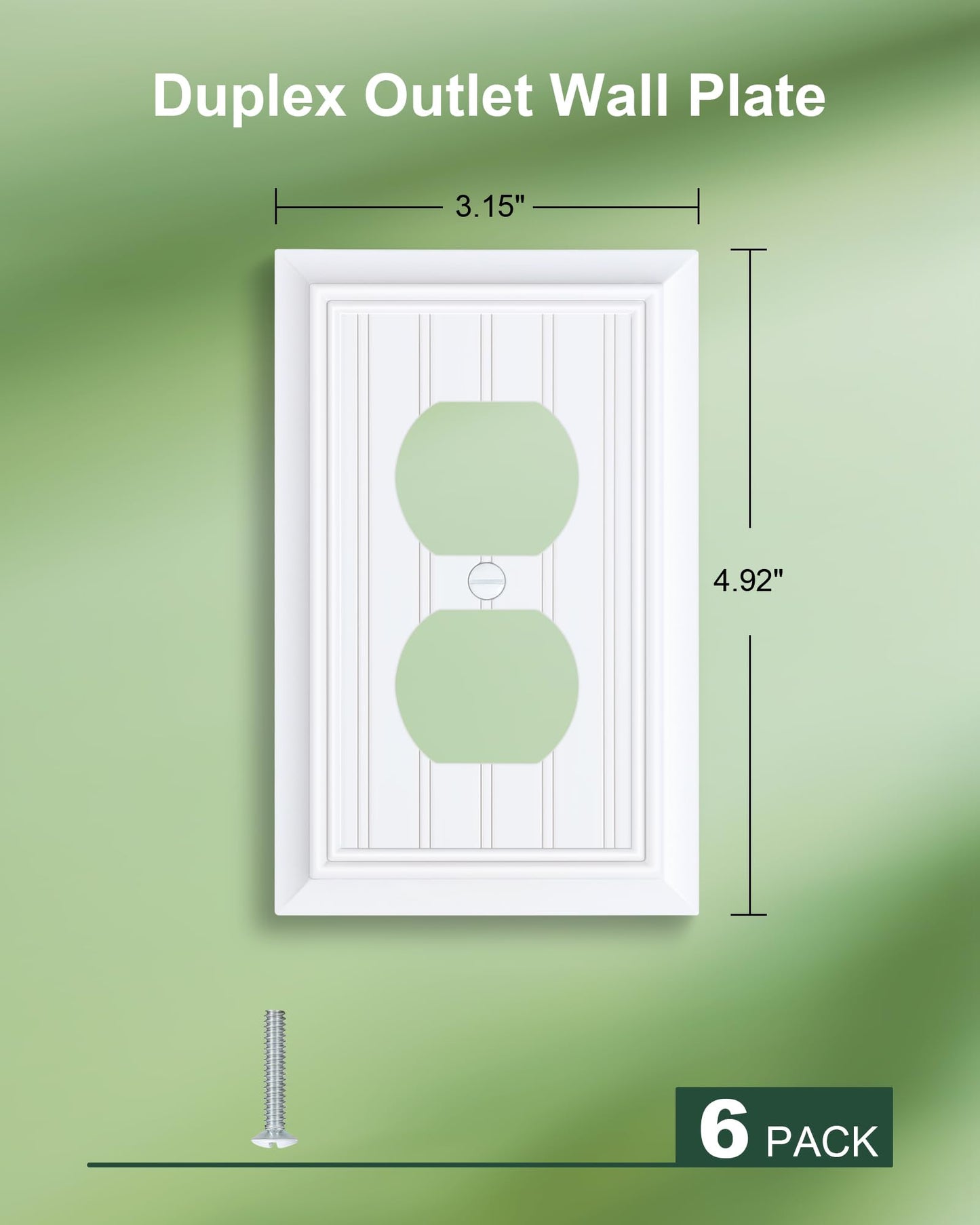 6-Pack Classic Beadboard Duplex Outlet Cover Plate, Decorative Switch Plates and Outlet Covers, Natural Bamboo Fiber Wall Plates for Electrical Outlets, 1 Gang Receptacle Cover,Pure White