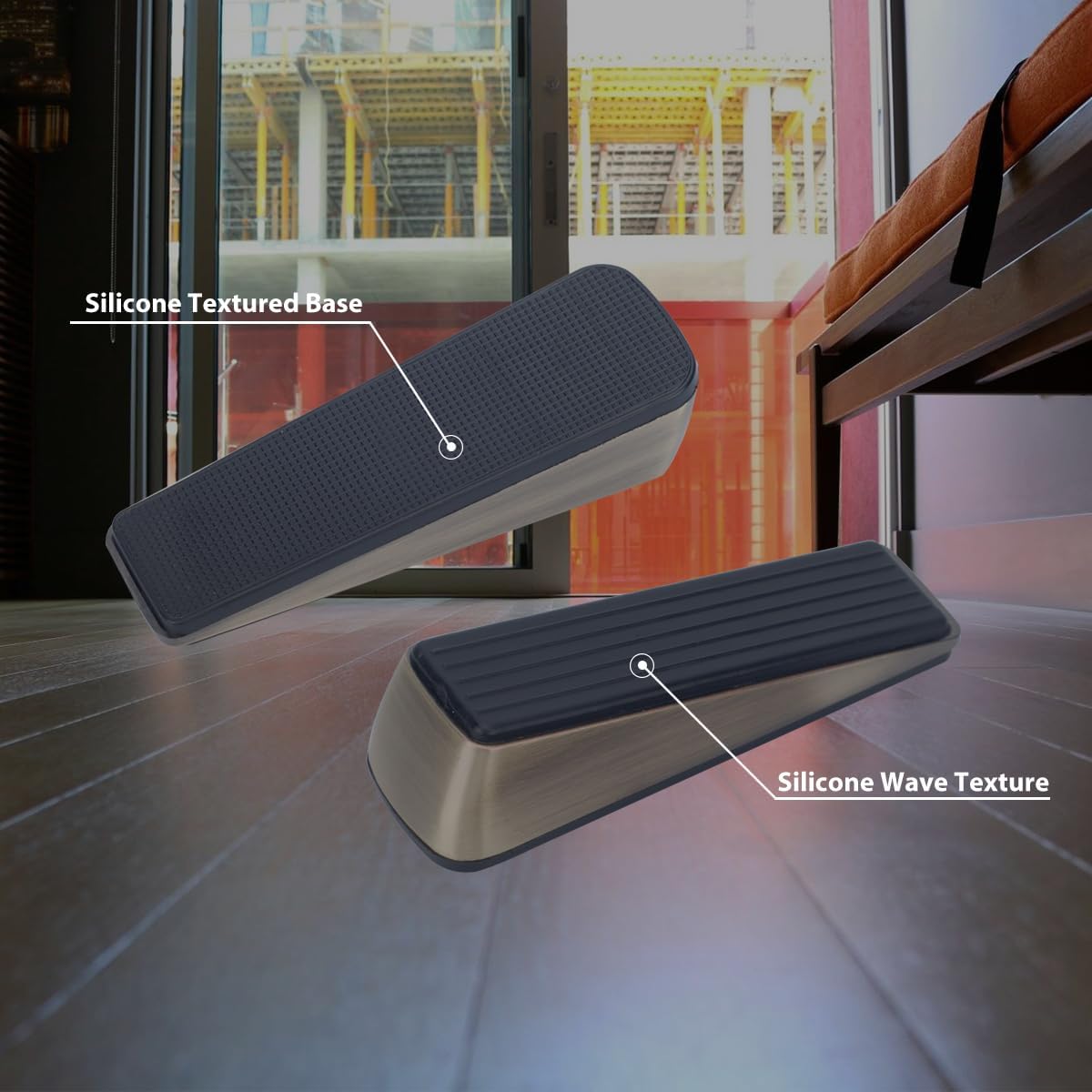 Weelott 2 Pack Door Stoppers,Zinc Alloy Door Stop with Anti-Slip Rubber Base,Heavy Duty Door Wedge for Bottom of Door, Door Holder to Keep Open,Includes Silencer Pads,Red Bronze