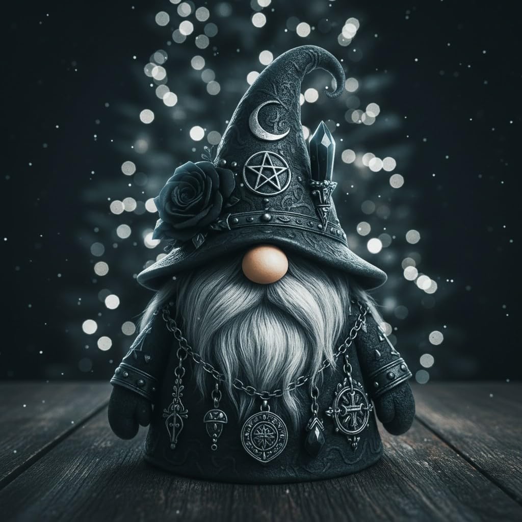 Gothic Witchy Gnome Figurine, Halloween Gothic Gnomes Collectible Fall Decor, Resin Dark Fantasy Statue for Home Shelves, Mantels & Home Garden Yard Decorations Collectibles (1)