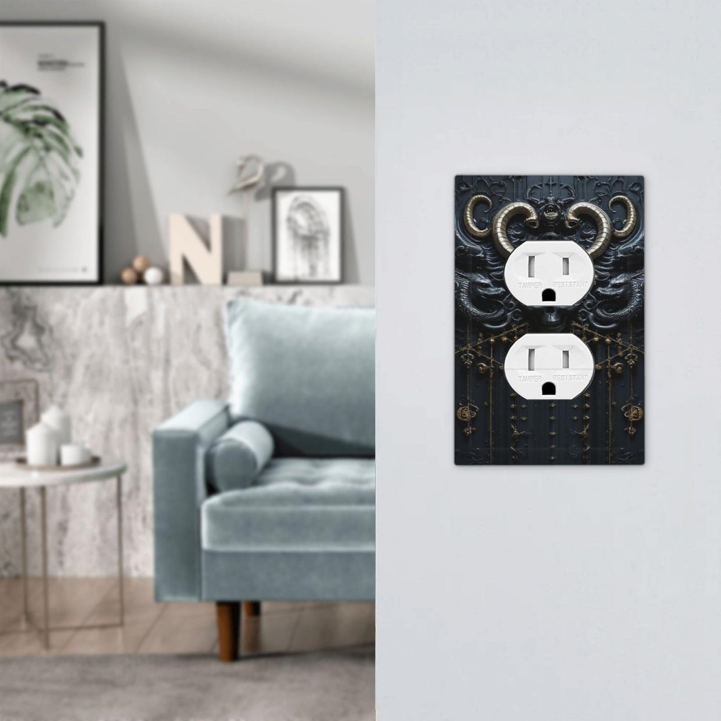 Decorative Outlet Covers Mid Century Dark Fantasy Gothic Skull Horror 1 Gang Duplex Light Switch Cover Plate Electrical Switch plates Wall Plates Receptacle Covers for Bathroom Bedroom Decor