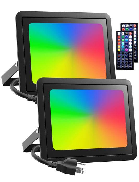 Meloght LED Flood Light Outdoor 600W Equiv, 60W RGB Color Changing Outdoor Floodlights with Remote, Stage Lights Landscape Floor Lighting Uplighting Indoor, IP66 Halloween Wall Light, Color DIY, Timer