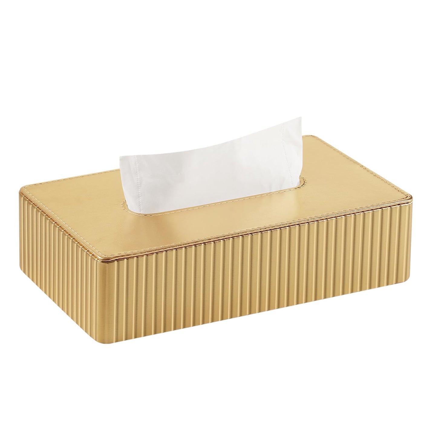 NICLNGSH PU Leather Short Tissue Box Cover Rectangle, Small Tissue Box Holder with Magnetic Closure, Decorative Rectangular Tissue Holder for Bathroom Car Office (Gold)