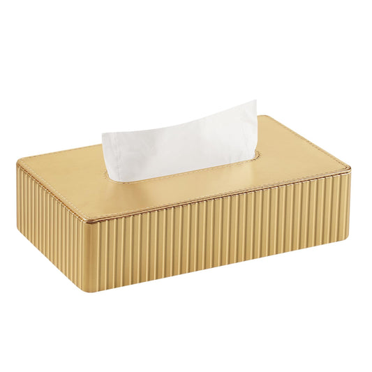 NICLNGSH PU Leather Short Tissue Box Cover Rectangle, Small Tissue Box Holder with Magnetic Closure, Decorative Rectangular Tissue Holder for Bathroom Car Office (Gold)