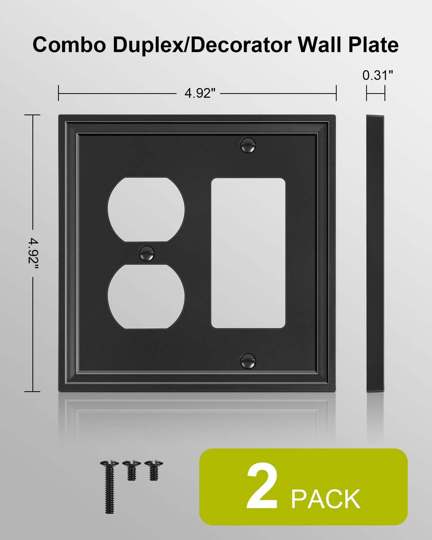 TREEWELL 2-Pack Combo Duplex/Decorator Light Switch Cover Plate, Black Modern Decorative Electrical Outlet Covers, Bamboo Fiber Wall Switch Plates and Outlet Covers