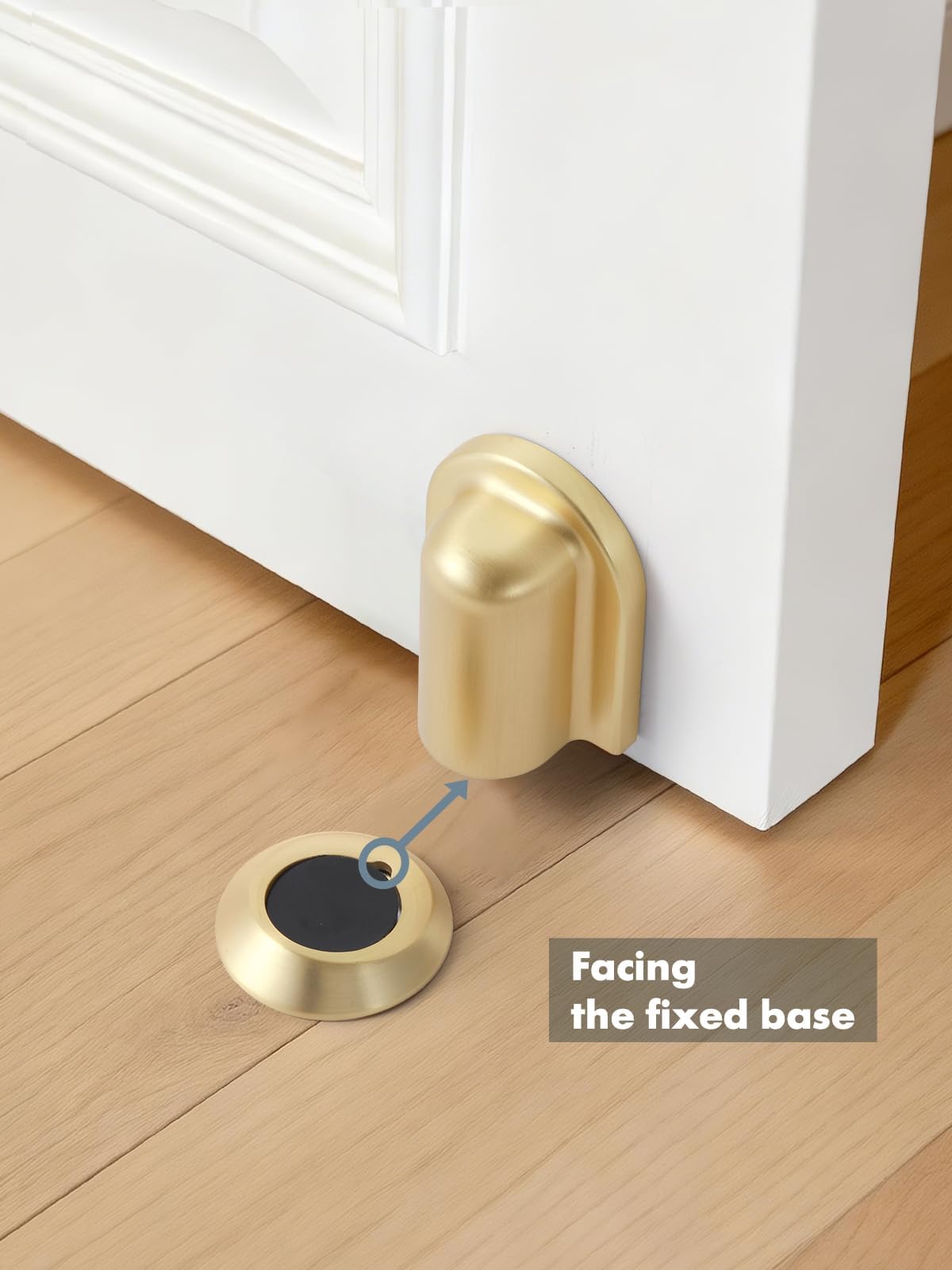 SORWDUERM 2 Pack Gold Door Stopper Magnetic Door Cathc Brushed Gold Floor Mounted Door Stop Keep Door Open with Screws and Adhesive No Drilling