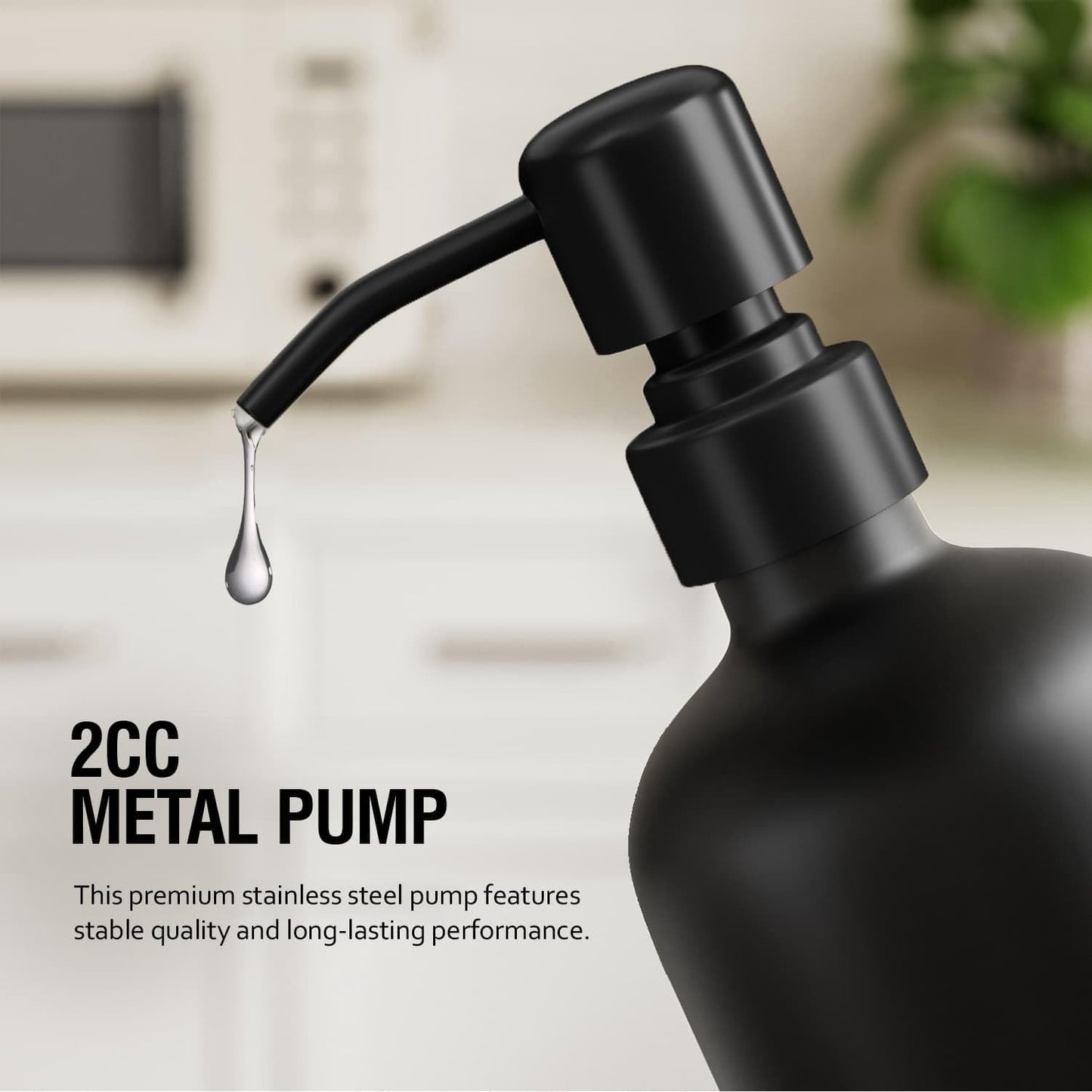 MOMEEMO Matte Black Soap Dispenser Set, Contains Dish Soap Dispenser for Kitchen and Hand Soap Dispenser with Ceramic Tray, Suitable for Black Kitchen Decor. (Black)