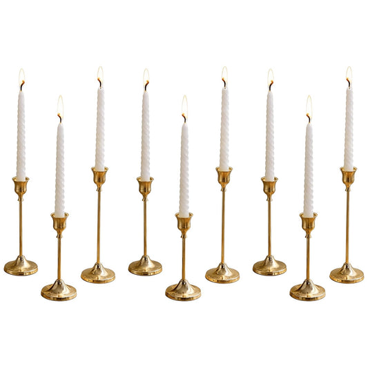 3 Sets(9 Pcs) Gold Candlestick Holders - Brushed Metal Taper Candle Holders with Anti-Slip Base, Vintage Brass Candle Stick Holder for Wedding Centerpieces, Dining Table, Fireplace & Mantel Dec