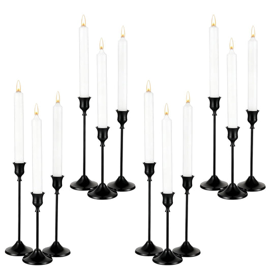 12 Pack Black Candlestick Holders, Vintage Taper Candle Holders Set in 3 Sizes for Dining Table, Fireplace, Party Decor