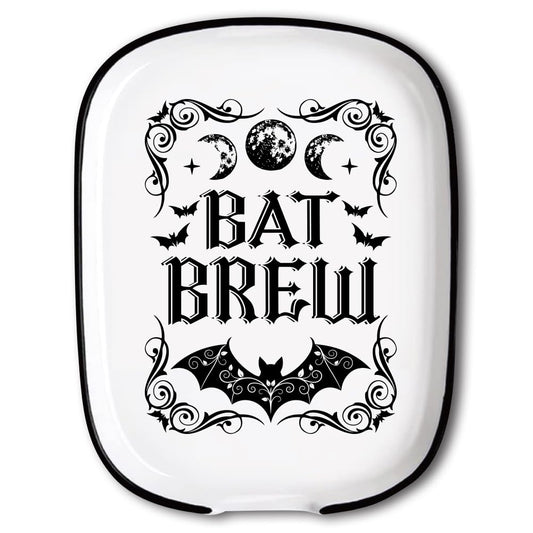 ANATTASOUL Ceramic Spoon Rest for Stove Top Divination Bat and Moon Phases Pattern 4.52"x5.9" Large Spoon Holder, Heat Resistant Utensil Holder Kitchen Counter Decor for Cooking Lover
