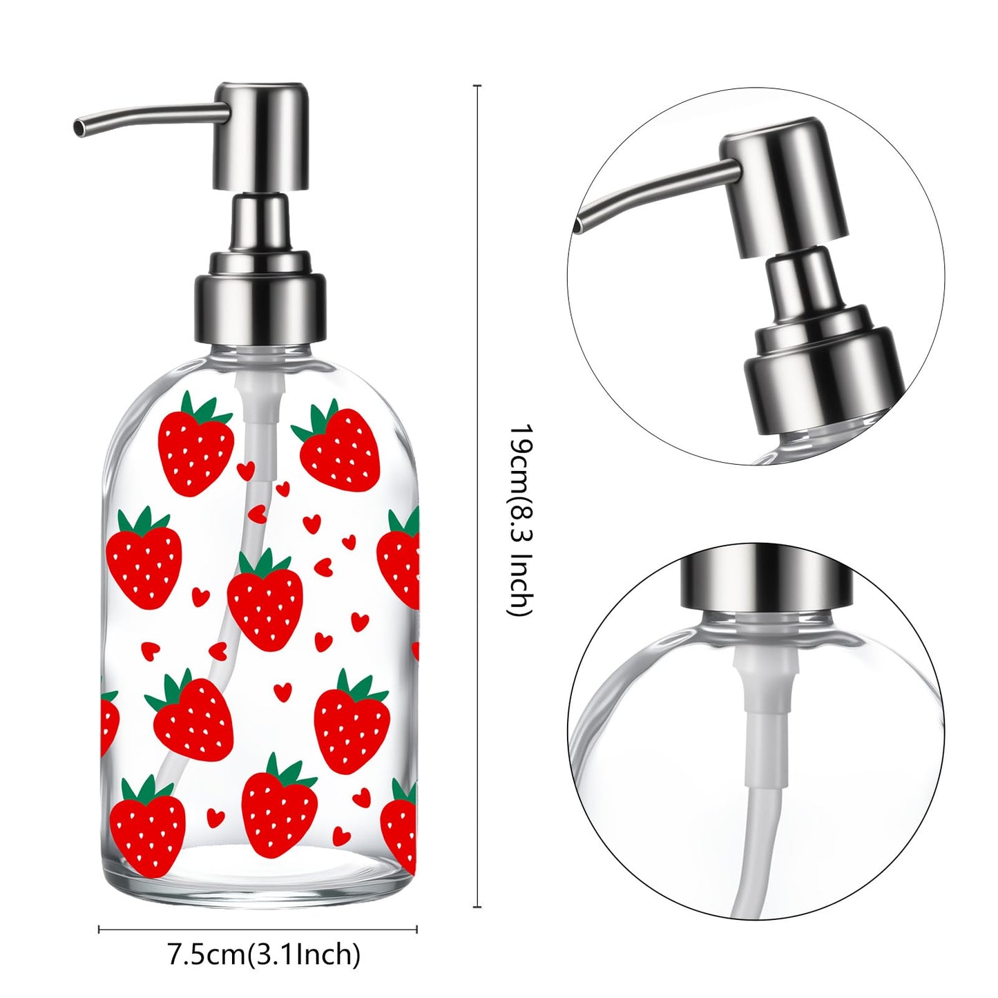 Simple Glass Soap Dispenser with Rust Proof Pump,Kitchen Dish soap Dispenser for Kitchen Shower(Strawberry)