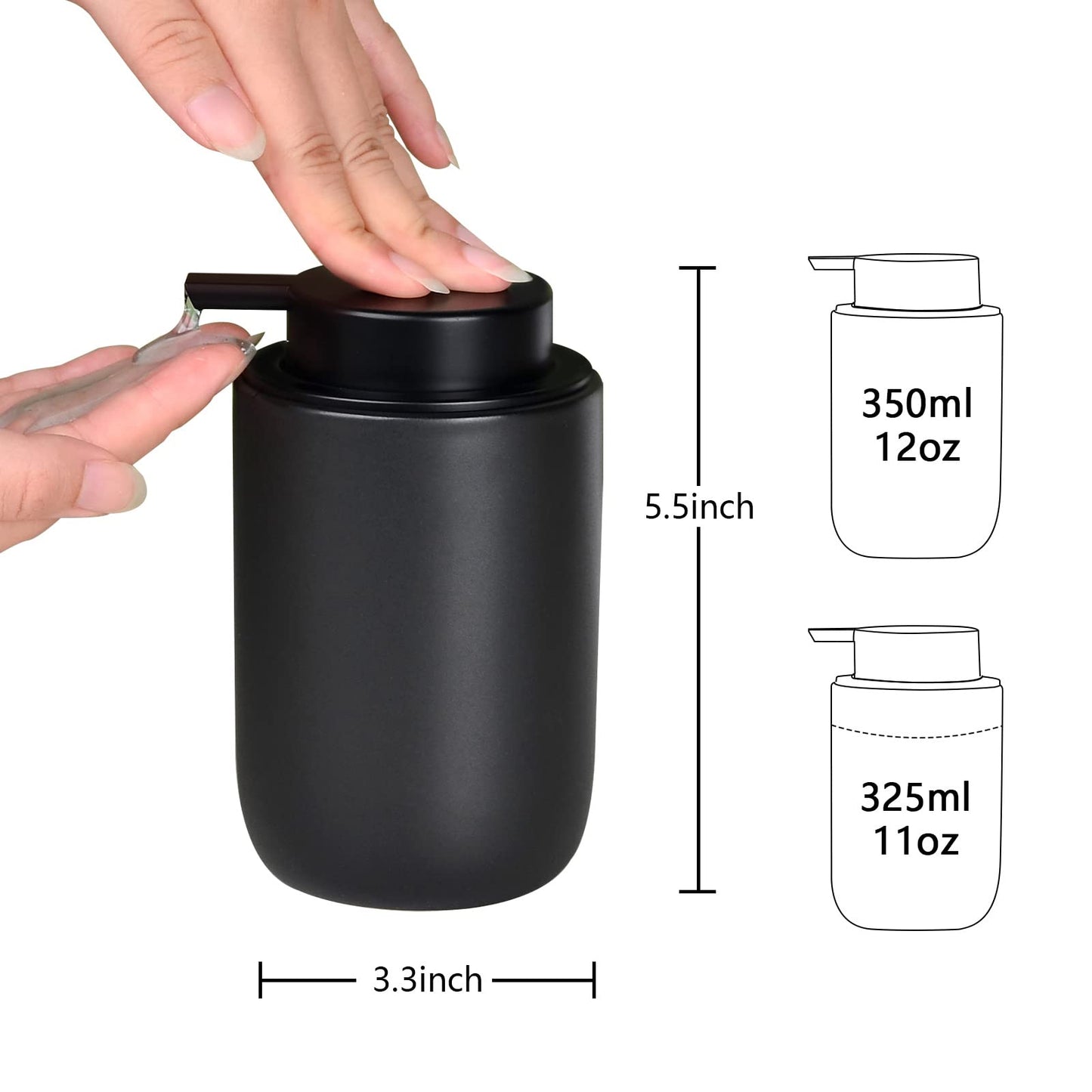 BosilunLife Black Soap Dispenser Set - 2 Pack 12oz Ceramic Dish Soap Dispenser with Rust Proof Pump for Kitchen, Hand Soap and Lotion Set Suitable for Farmhouse Bathroom Decor with Waterproof Labels